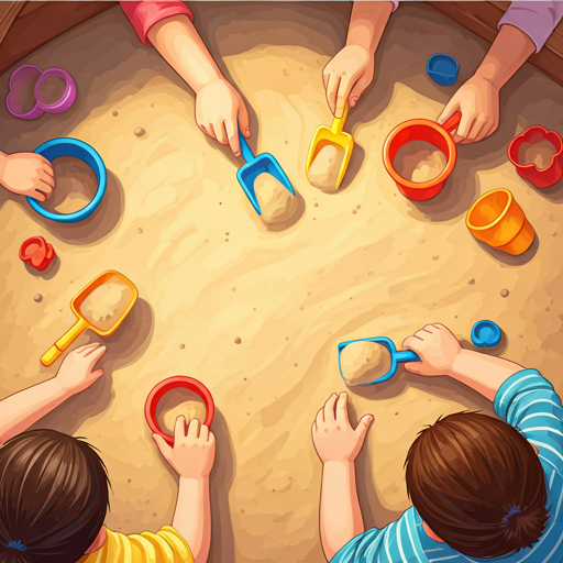 niños jugando en caja de arena