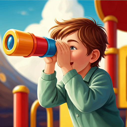 niño observando con telescopio de juguete